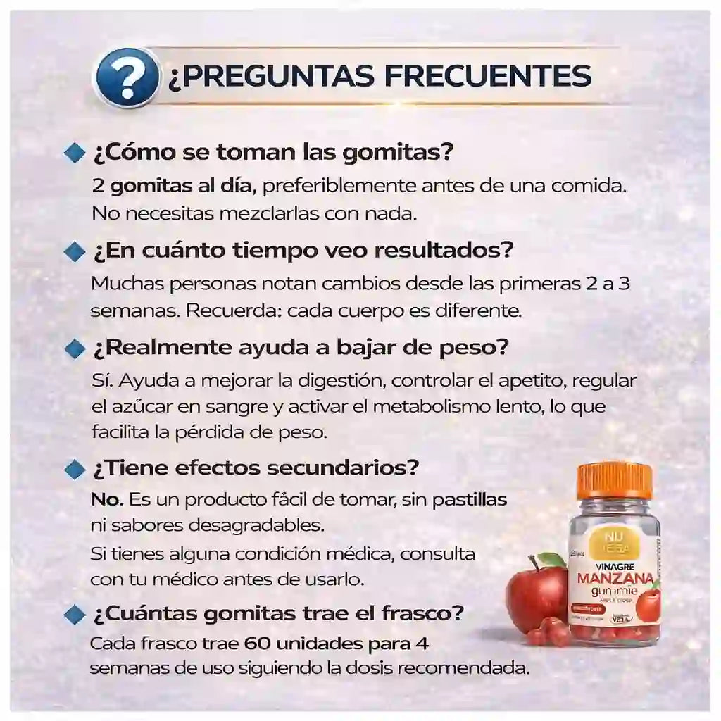 Baja de peso, desinfla y controla el apetito con Gomitas de vinagre de manzana