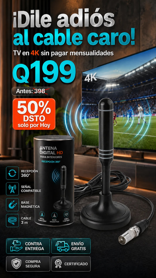 Antena de TV Digital para Interiores con Base Magnética 4K HDTV