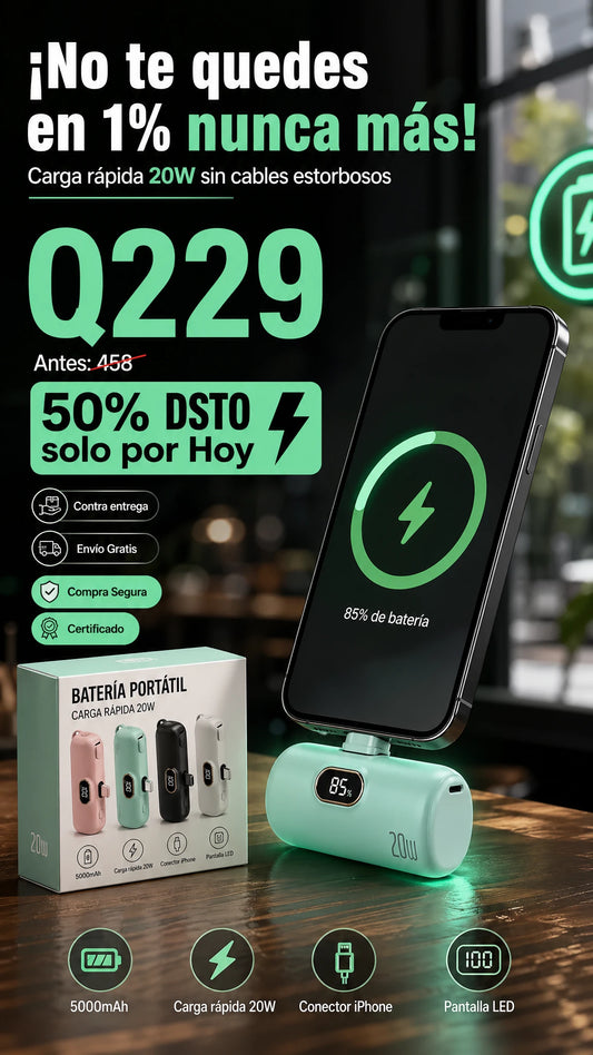 Mini Power Bank Portátil de 20W con Pantalla Digital y Conector Integrado