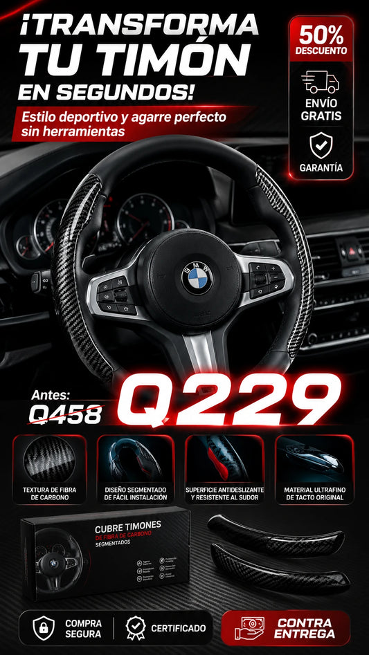 Funda de Volante de Fibra de Carbono Antideslizante