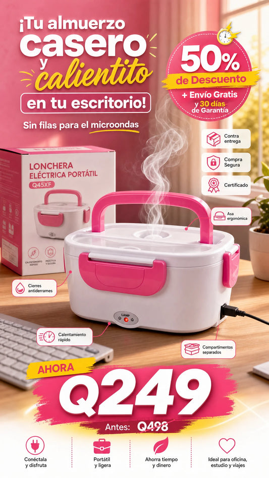Lonchera Eléctrica Portátil Rosa y Blanca Q45XF