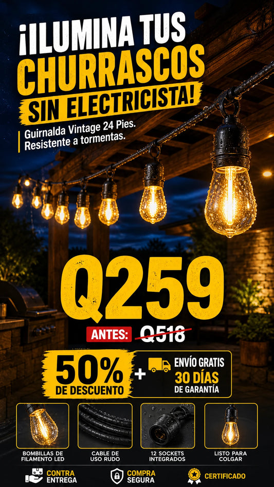Guirnalda de Luces LED Vintage de 24 Pies Impermeable
