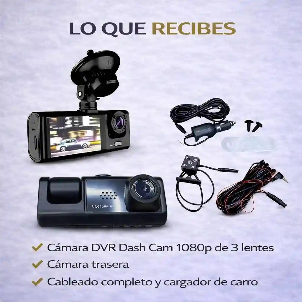 Cámara 3 Lentes DVR Dash: Seguridad Total 24/7 Sin Puntos Ciegos