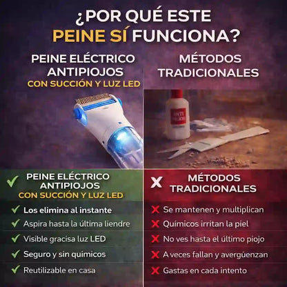 Peine eléctrico anti-piojos, liendres y garrapatas