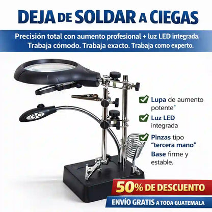 Soporte de soldadura con lupa, pinzas y luz led