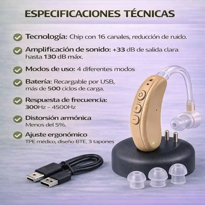 Audífono Amplificador Recargable/Vuelve a Escuchar Claro