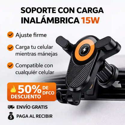 Soporte con Carga Inalámbrica – Seguro, visible y cargando mientras conduces