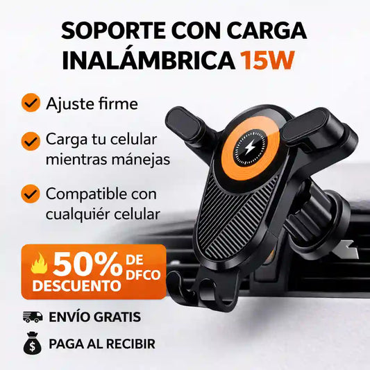 Soporte con Carga Inalámbrica – Seguro, visible y cargando mientras conduces