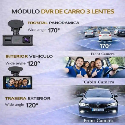 Cámara 3 Lentes DVR Dash: Seguridad Total 24/7 Sin Puntos Ciegos